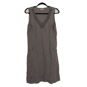Lina Tomei Dress Womens Medium Gray Linen Made In Italy Coastal Resort Beaded